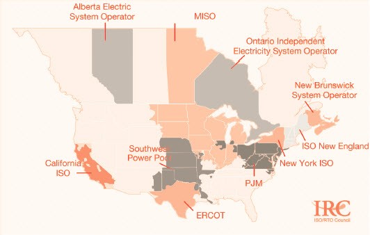 Figure 4-1 Map of ISOs and RTOs in the United States and Canada